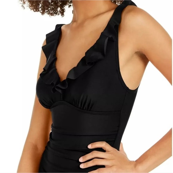 DKNY NWT Ruffle Plunge Underwire Tummy Control One-Piece Swimsuit Size S/P - Picture 14 of 16